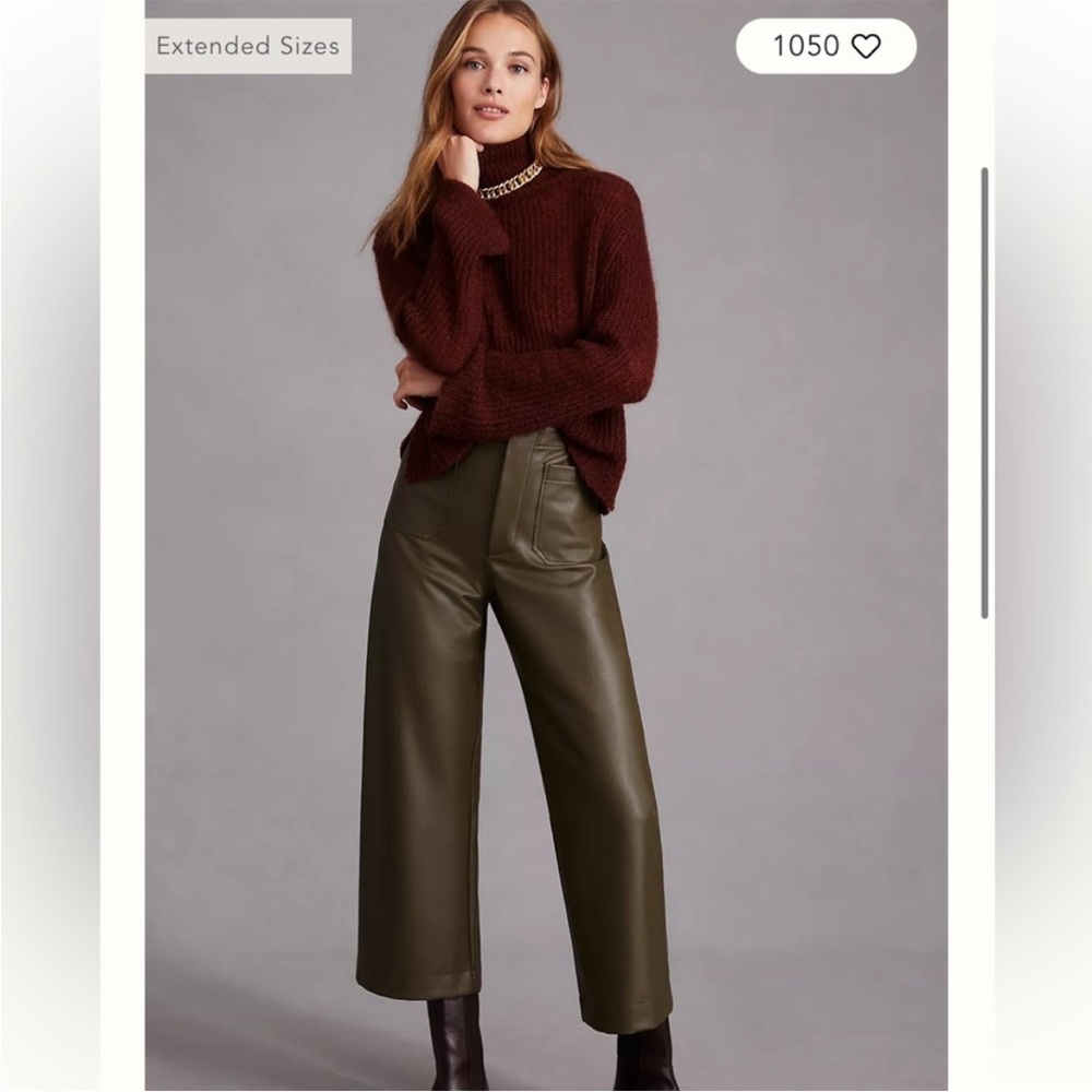 Anthropolgie Maeve Colette Olive/Brown Cropped Faux leather pants